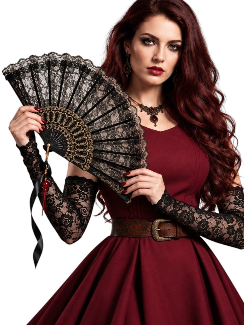 Romance Black Lace Fan & Long Arm Sleeves
